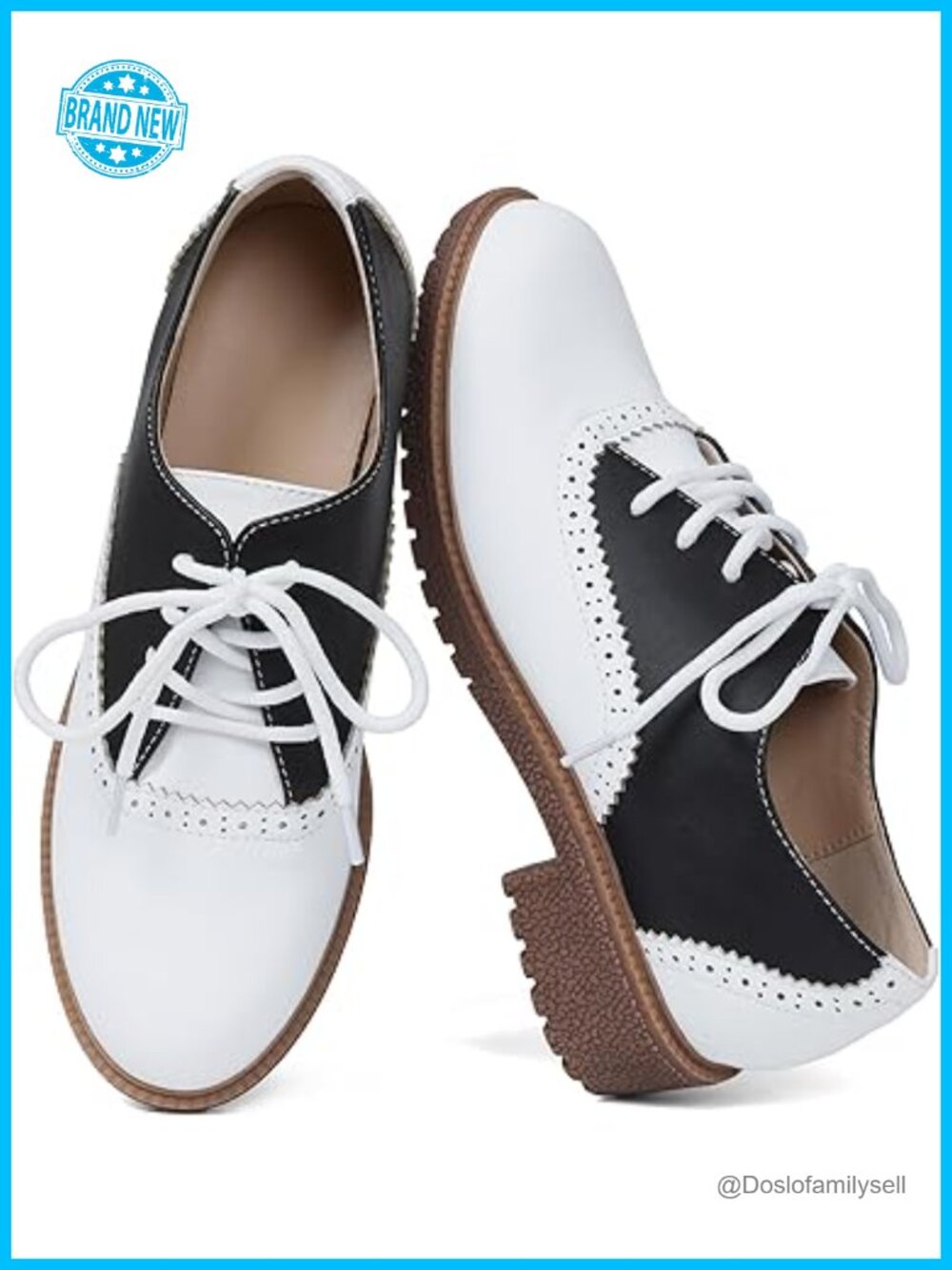 Vintage Oxfords Perforated Brogue Wingtips Low Chunky Heel Lace Up Dress Pumps